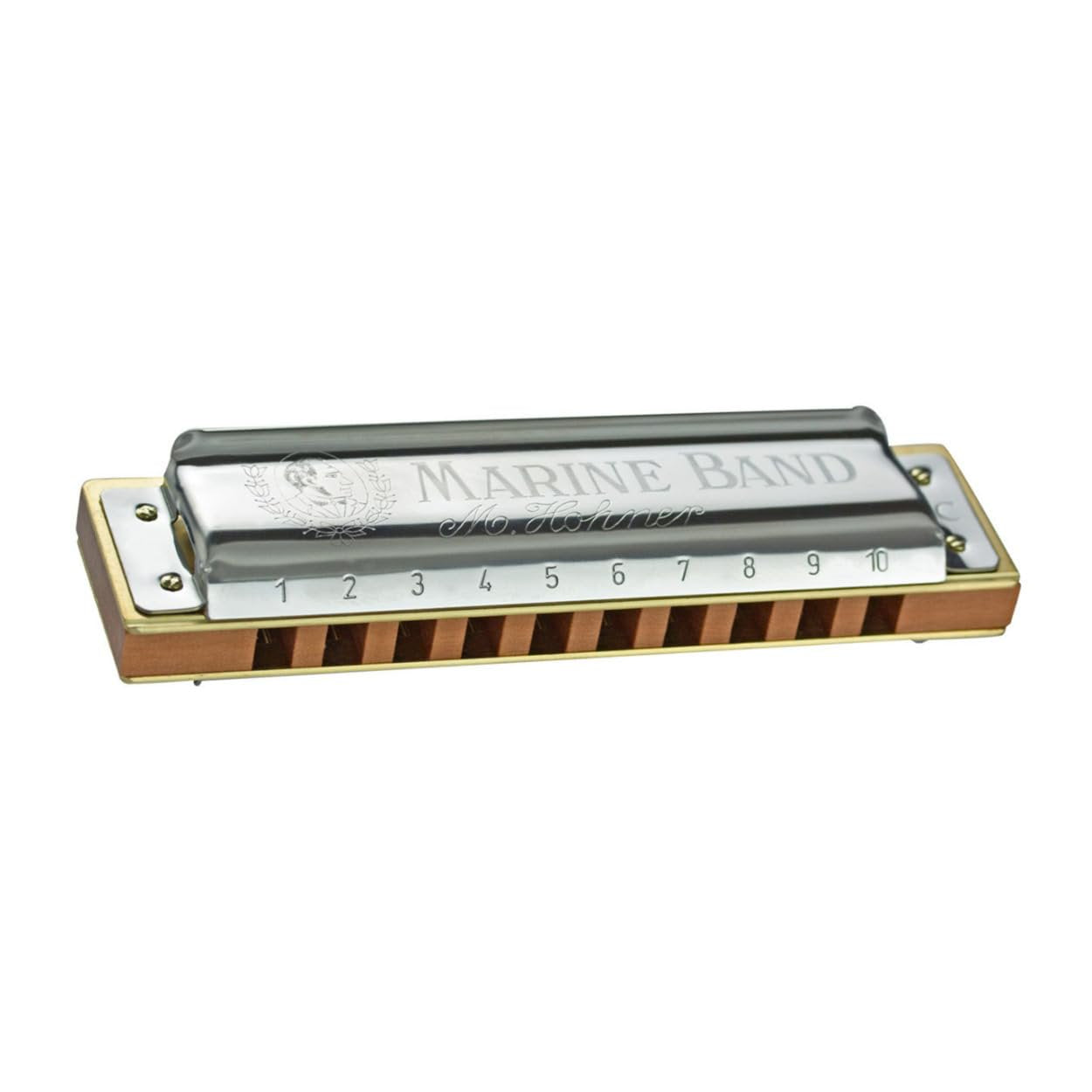 Hohner Marine Band 1896 Diatonic Harmonica with Brass Body, Curved Covers, and Side Vents (Stainless Steel, 5-Pack)