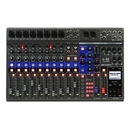 Zoom LiveTrak L-12 Digital Mixer & Multitrack Recorder, for Music, Podcasting, and More, 12-Input/ 14-Channel SD Recorder, 14-in/4-out USB Audio Interface, 5 Powered Headphone Outputs