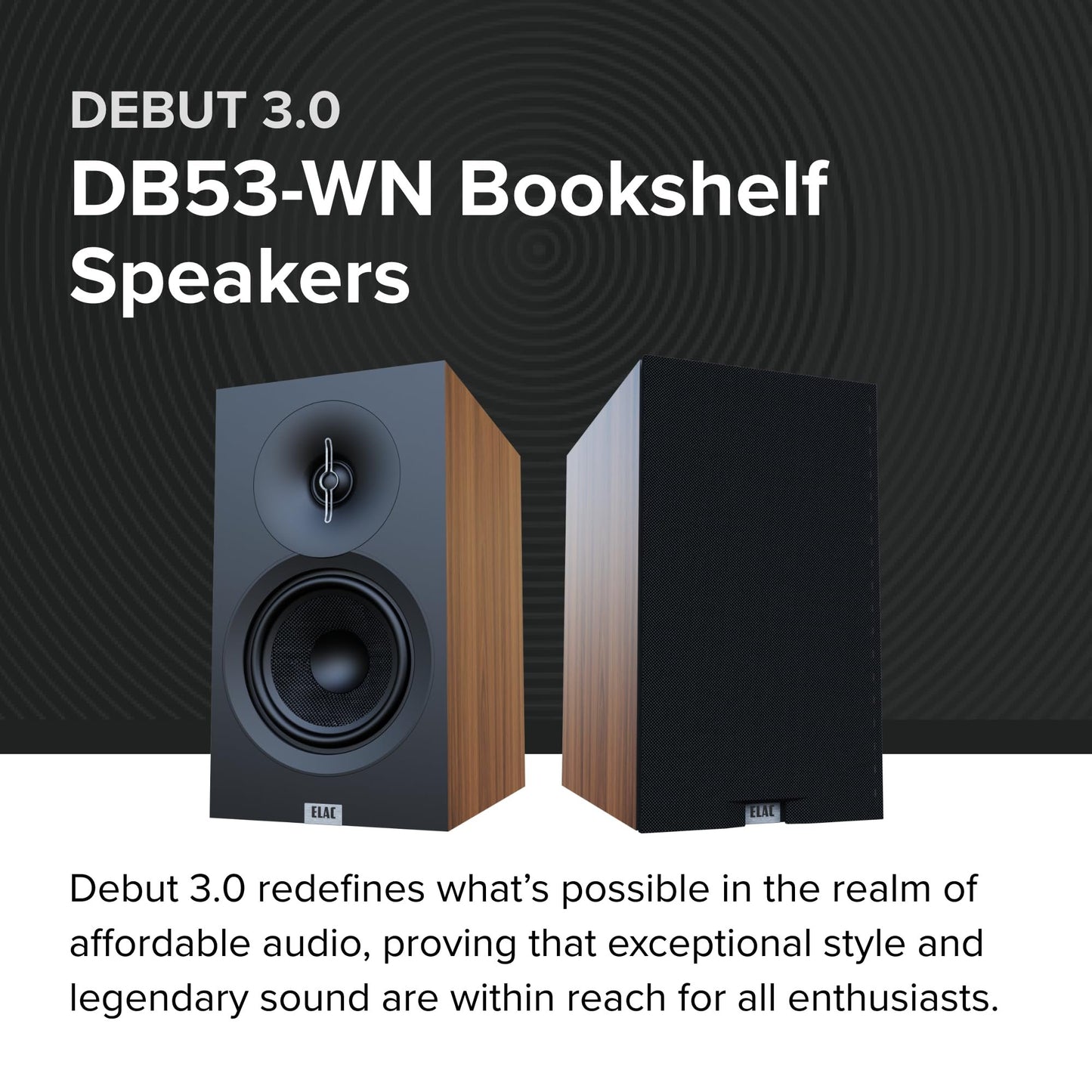 ELAC Debut 3.0 Bookshelf Speakers - 1” Aluminum Dome Tweeter & Aramid Fiber Woofer - 2-Way Bass Reflex - to 38KHz Response