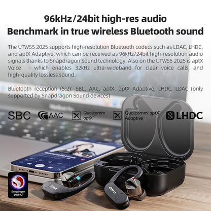FiiO UTWS5 2025 True Wireless Bluetooth Earbuds Hook & Headphone Amp for IEMs, AK4332 DAC, Hi-Res 96kHz/24bit LDAC -MMCX/0.78 2pins Connector, 10-Band PEQ, 20H Battery Life (MMCX)
