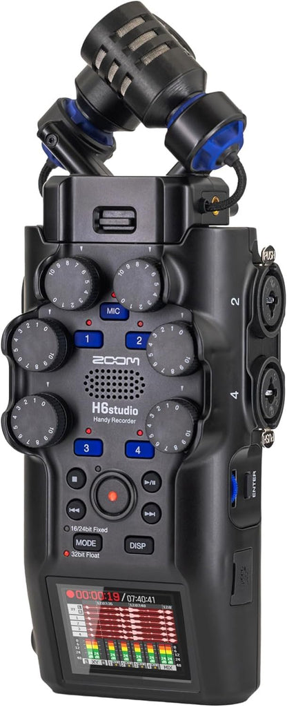 Zoom H6studio 8-Track 32-Bit Float Handy Recorder Bundle with APH-6s Accessory Pack with Hairy Windscreen, Padded Shell Case, AC Adapter, & USB C-Cable