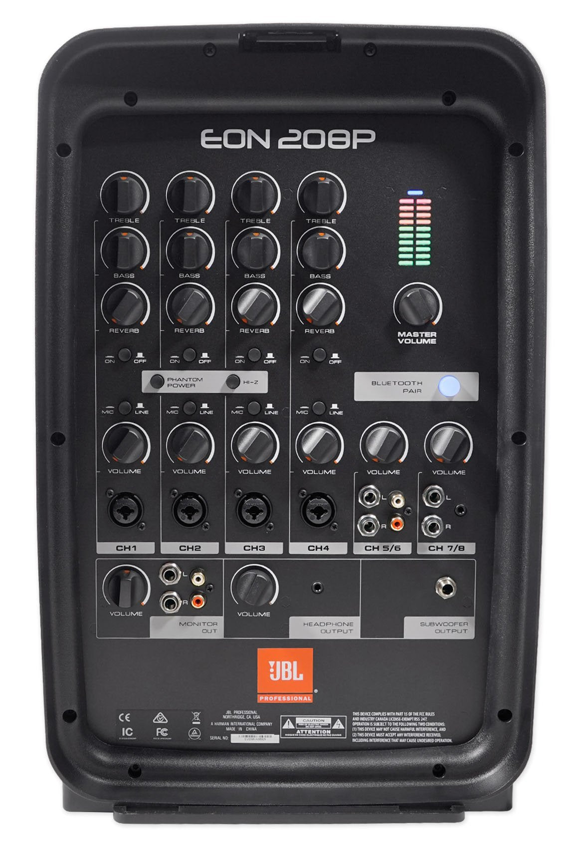 JBL Professional EON208P Portable All-in-One 2-way PA System with 8-Channel Mixer and Bluetooth, Black