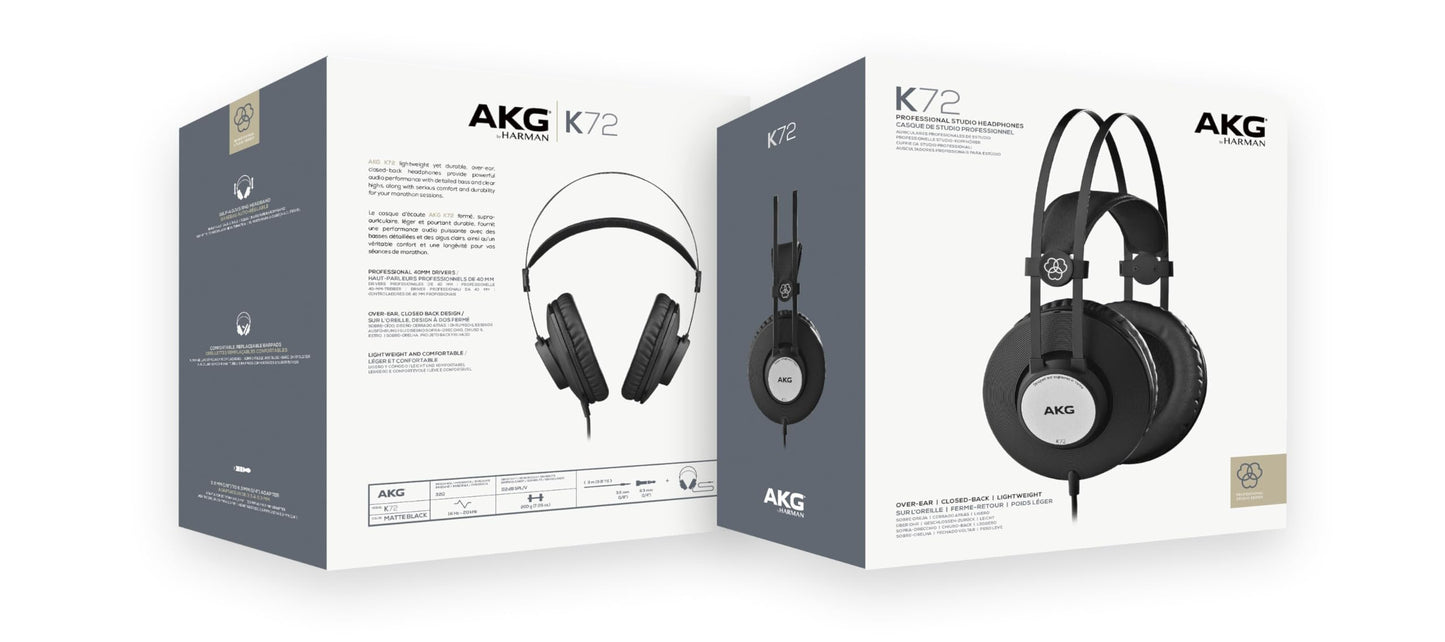 AKG Pro Audio K72 Over-Ear, Closed-Back, High-Sensitivity, High Output 40mm drivers, Studio Professional Headphone. Also Great for Portable Devices. Black.