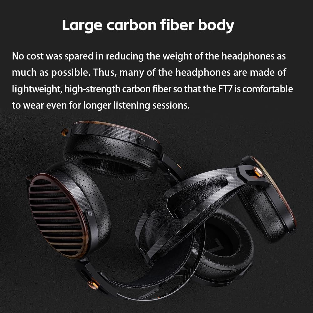 FiiO FT7 Headphones Open-Back Planar 106mm Planar Magnetic Monitor Earphone Gold Diaphragm Carbon Fiber Shell Detachable Cables