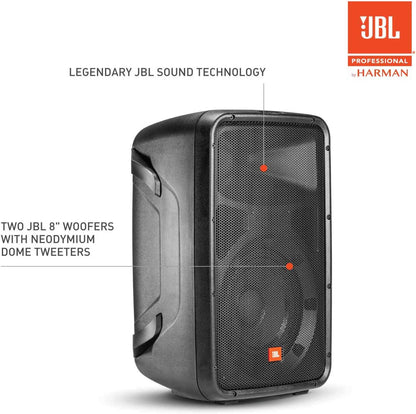 JBL Professional EON208P Portable All-in-One 2-way PA System with 8-Channel Mixer and Bluetooth, Black