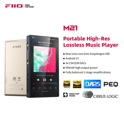FiiO M21 Android 13 Portable Music Player MP3 Walkman Snapdragon 680 4* CS43198 DAC Chips Hi-Res Audio DSD Bluetooth LDAC (Blue-Black)