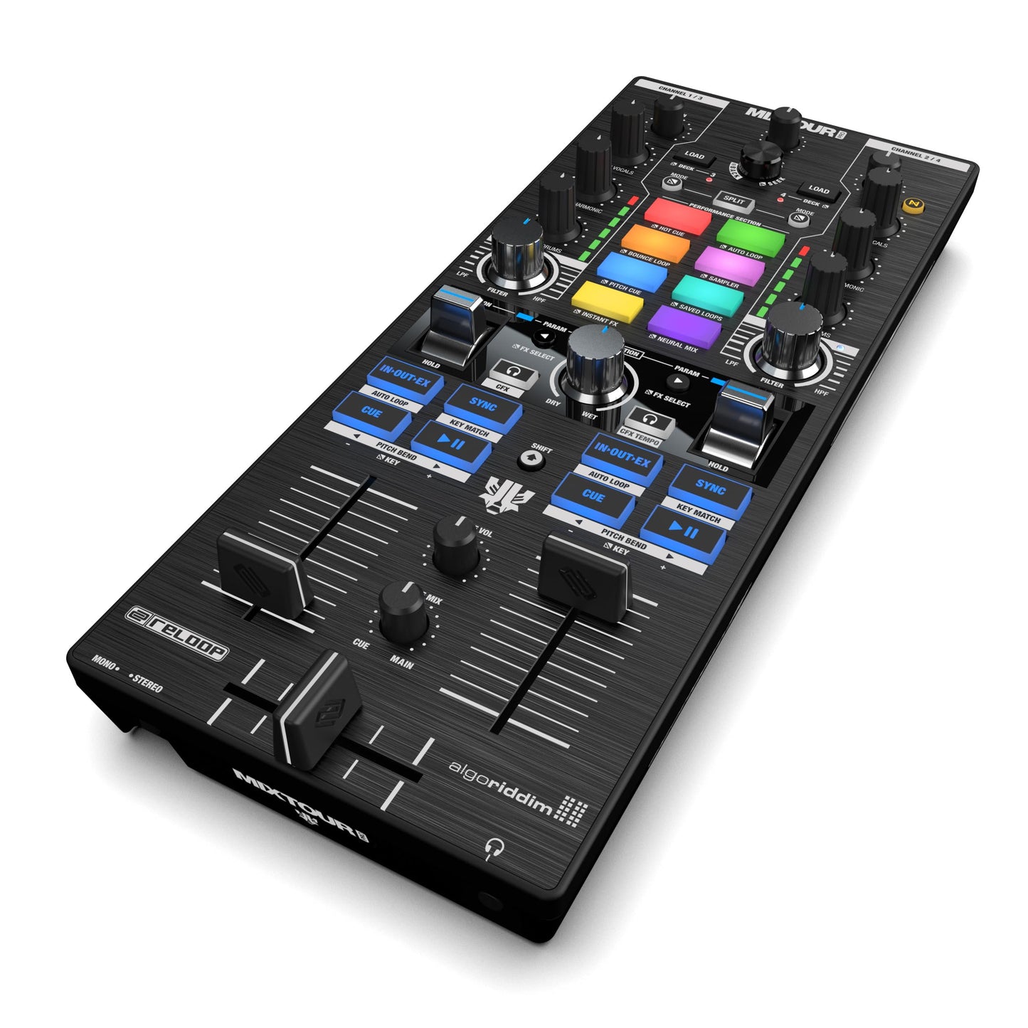 Reloop Mixtour Pro High-quality, ultra-portable, all-in-one four-deck DJ controller with audio interface