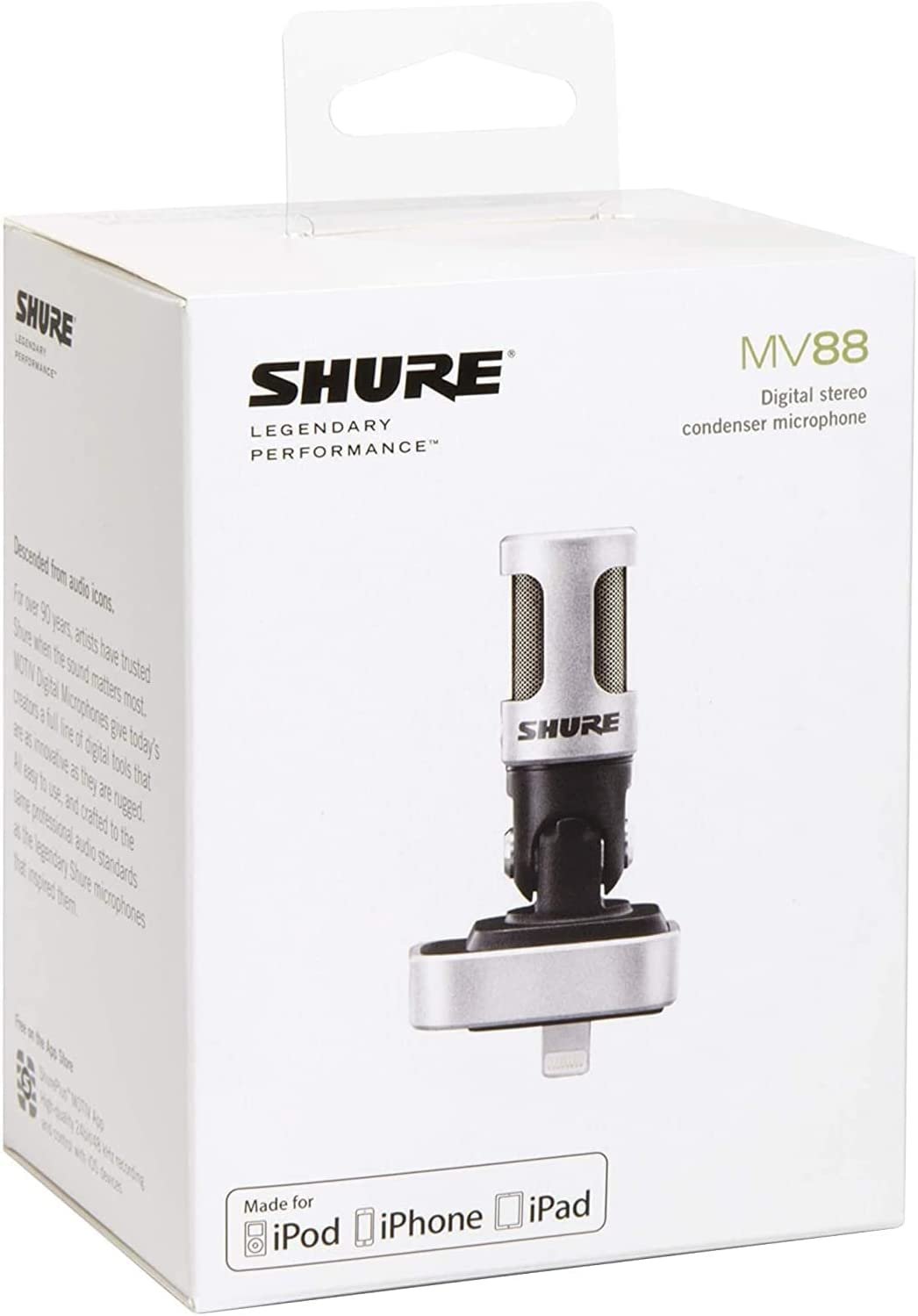 Shure Motiv MV88 Digital Stereo Condenser Microphone - Clips onto iOS Devices, Lightning Connector, Professional Sound Out of an iOS-Compatible Clip-on Mic