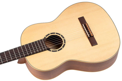 Ortega Guitars 6 String Family Series 3/4 Size Nylon Classical Guitar w/Bag, Right, Cedar Top-Natural-Satin, (R122-3/4)