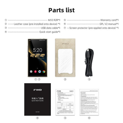 FiiO M33 R2R Portable HiFi Music Player, Snapdragon 680, 8GB RAM + 128GB Storage, True R2R DAC, XMOS XU316 USB Audio, 1100mW Balanced Output, AUTO EQ, 5.5” Full HD Display