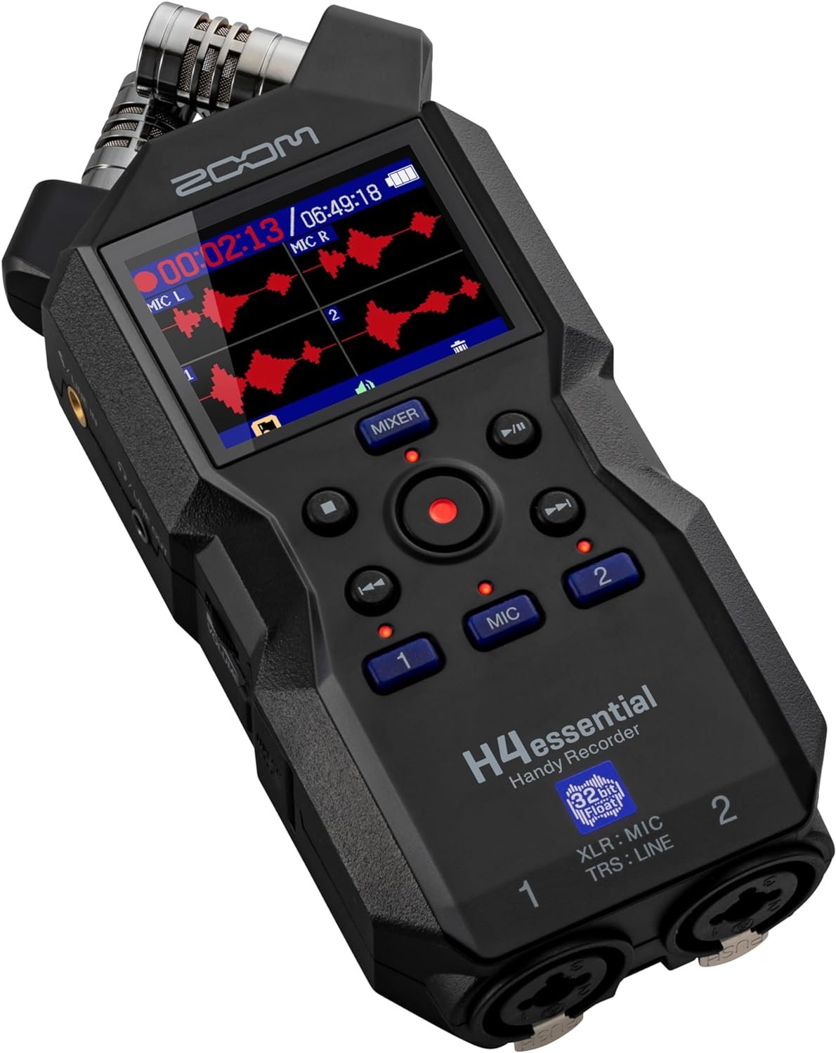 Zoom H4essential 4-Track Handy Recorder (2024 Model, Essential Series) with 32-Bit Float, Accessibility, Stereo Microphones, 2 XLR/TRS Combo Inputs, USB Interface, for Musicians, Podcasters, and More