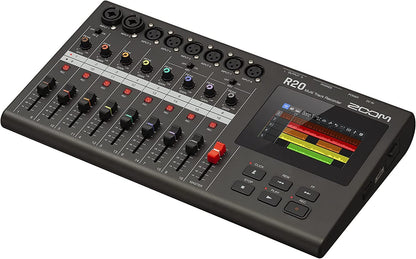 Zoom R20 Multi Track Tabletop Recorder, with Touchscreen, Onboard Editing, 16 Tracks, 6 XLR Inputs, 2 Combo Inputs, Effects, Synth, Drum Loops, and USB Audio Interface.