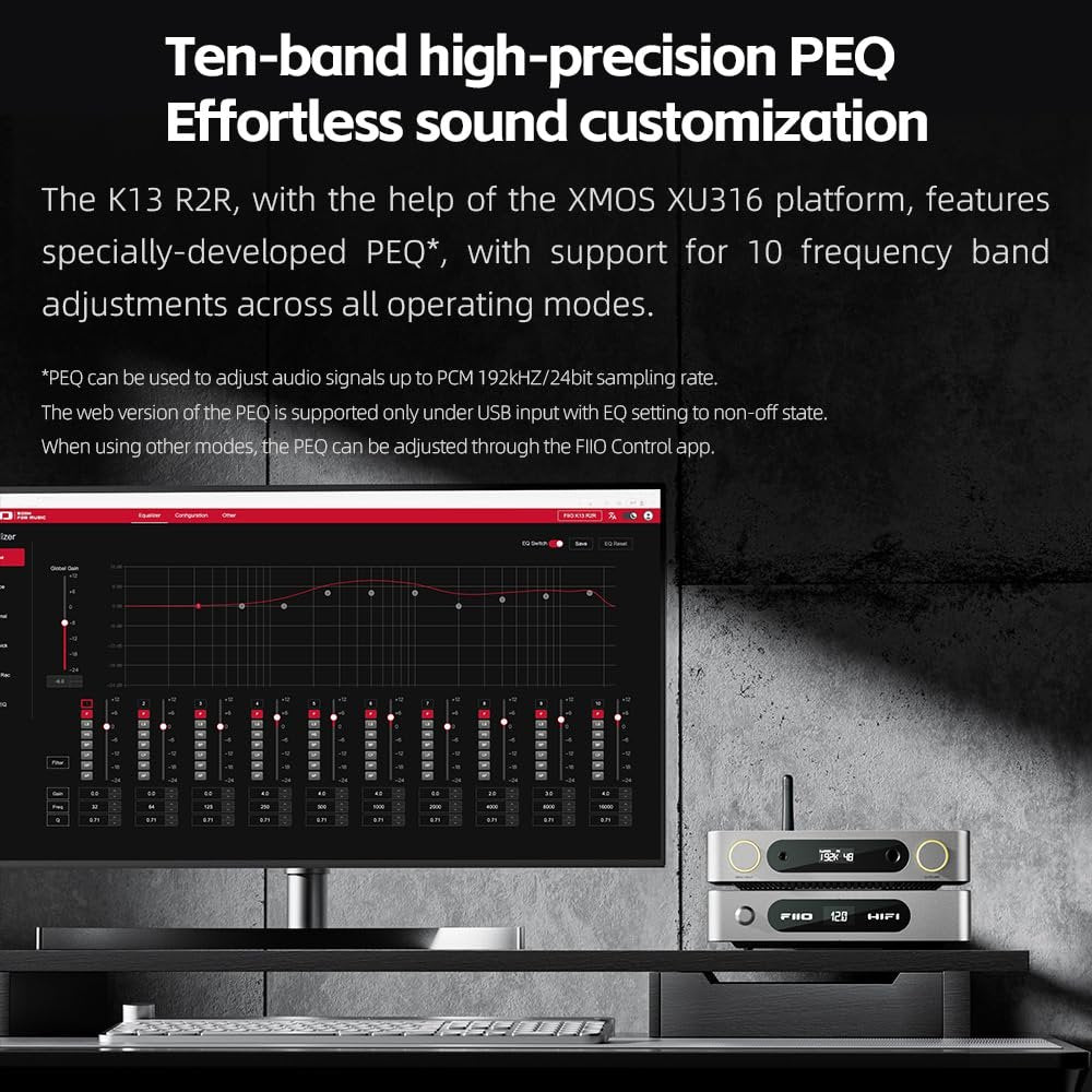 FiiO K13 R2R Desktop DAC & Headphone Amp, High-Fidelity 24Bit R2R DAC, Powerful 2400mW Output, LDAC Bluetooth Streaming, Dual Power Supply, 10-Band PEQ, Balanced XLR & RCA Audio Output (Silver)