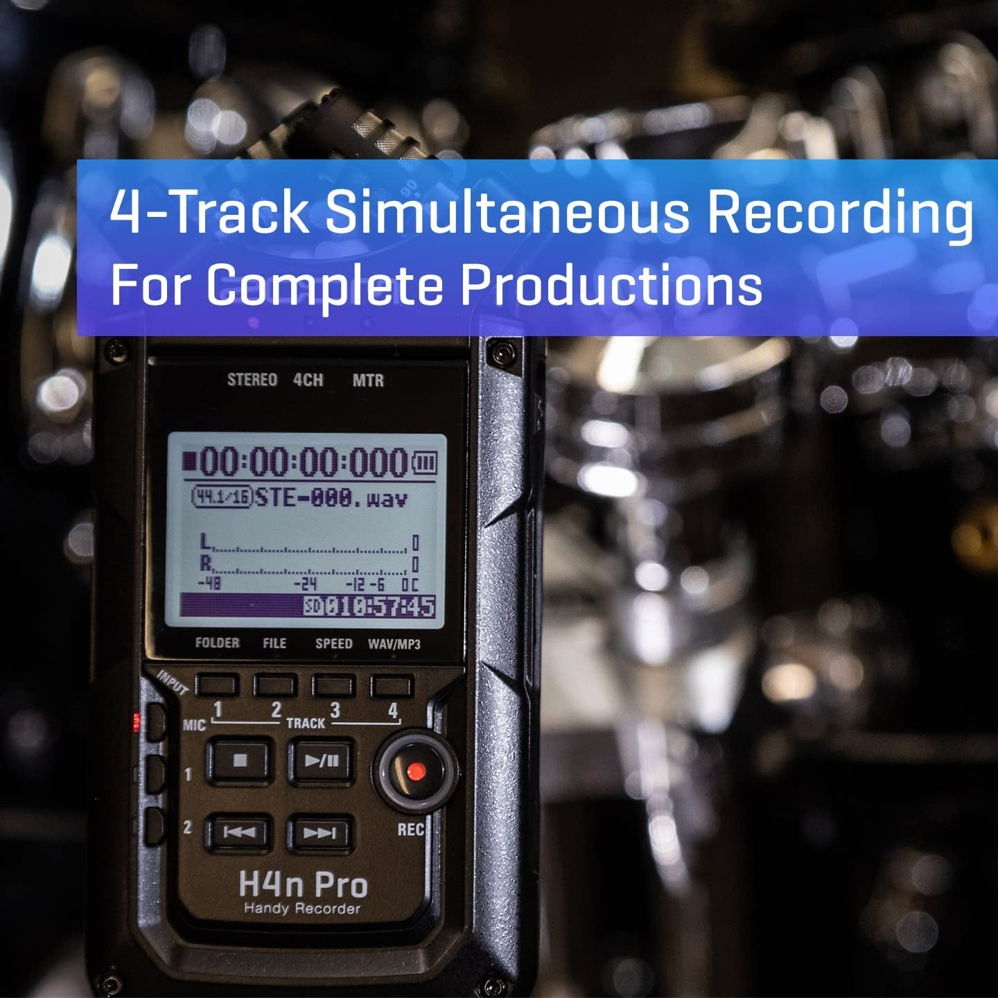Zoom H4n Pro 4-Track Portable Recorder, All Black, Stereo Microphones, 2 XLR/ ¼“ Combo Inputs, Battery Powered, for Stereo/Multitrack Recording of Music, Audio for Video, and Podcasting