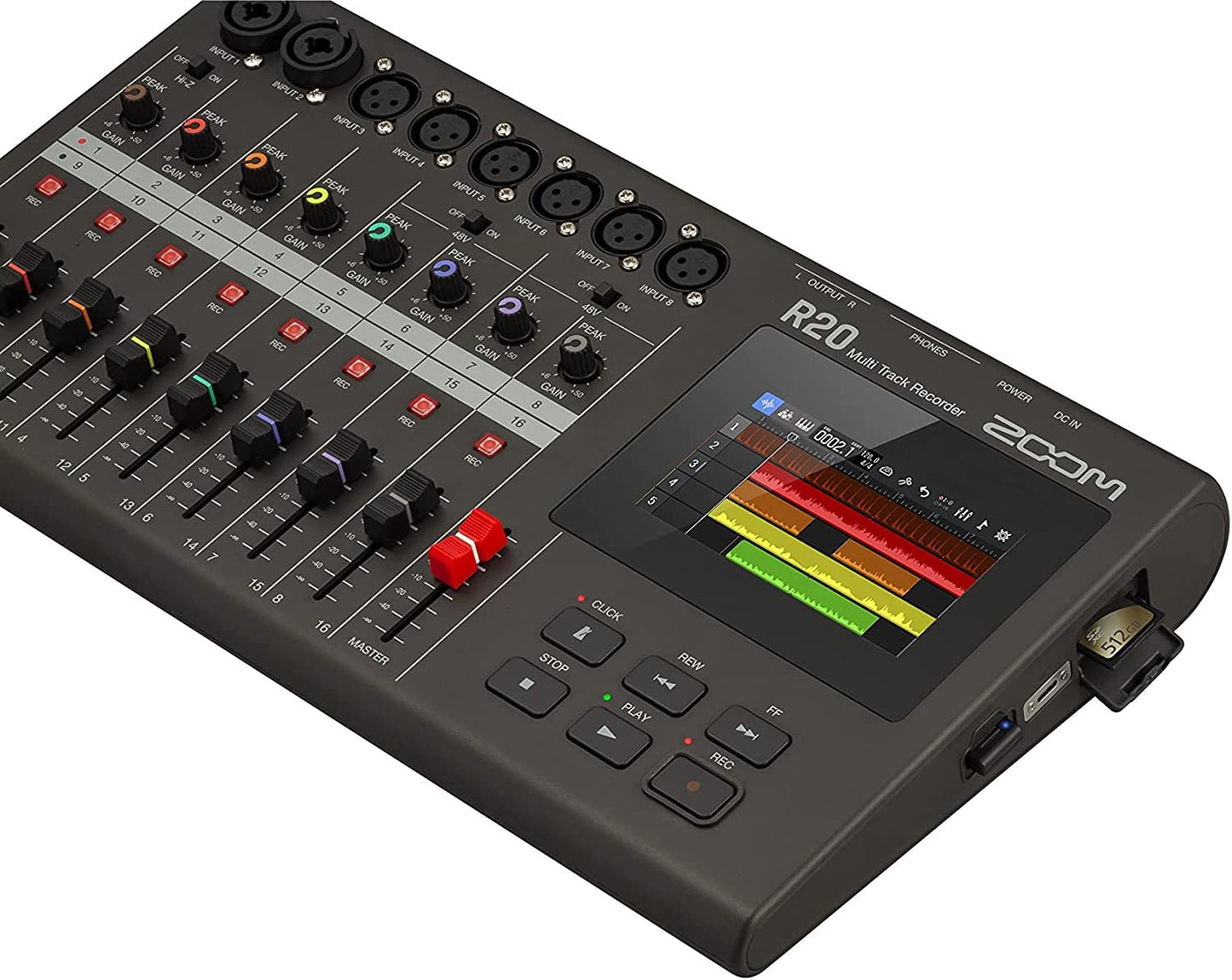 Zoom R20 Multi Track Tabletop Recorder, with Touchscreen, Onboard Editing, 16 Tracks, 6 XLR Inputs, 2 Combo Inputs, Effects, Synth, Drum Loops, and USB Audio Interface.