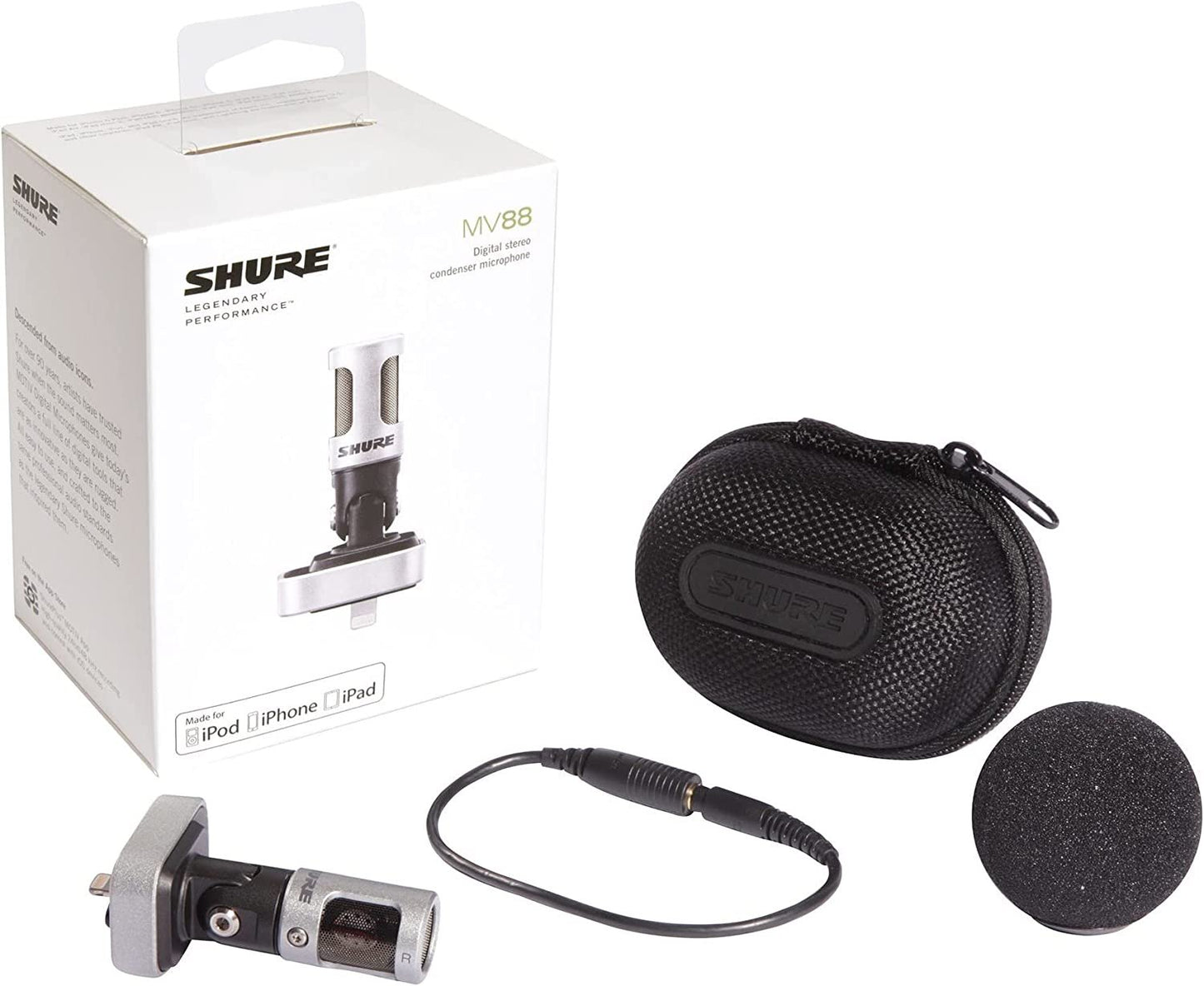 Shure Motiv MV88 Digital Stereo Condenser Microphone - Clips onto iOS Devices, Lightning Connector, Professional Sound Out of an iOS-Compatible Clip-on Mic
