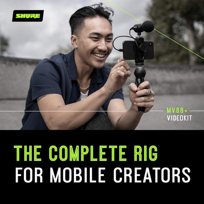 Shure MV88+ Video Kit - Digital Stereo Condenser Microphone for Apple and Android, with Manfrotto PIXI Tripod, Phone Clamp, Mount, iOS and USB-C Cables for Next-Level Compatibility and Connectivity