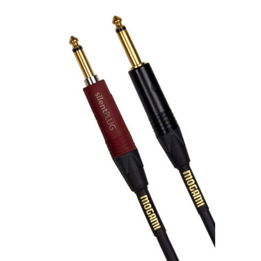 Mogami Gold INST Silent S-10 Guitar Instrument Cable, 1/4" TS Male Plugs, Gold Contacts, Straight Connectors with silentPLUG, 10 Foot