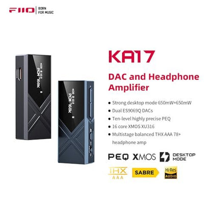FiiO KA17 Portable USB DAC Audio HiFi Decoder, Dual ES9069Q PCM768 DSD512 3.5/4.4mm Output for Android iOS Mac Win10