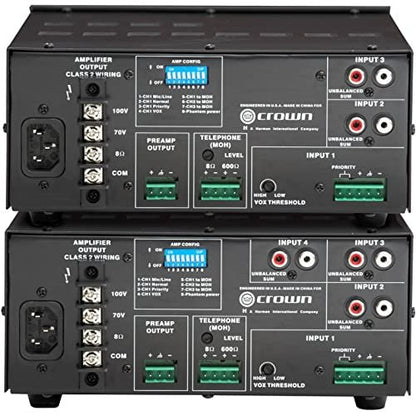 Crown 135MA 3 Input, 3 Channel, 35 Watt Powered Mixer/Amplifier for Paging, Background Music, Music-on-Hold, Installed Sound 8-Ohm and Constant Voltage Outputs 70V, Black
