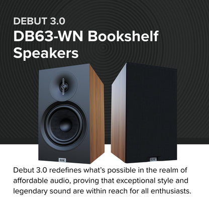 ELAC Debut 3.0 DB63-BK Bookshelf Speakers, Black Ash (Pair) - 1” Aluminum Dome Tweeter & 6.5” Aramid Fiber Woofer - 2-Way Bass Reflex - 42Hz to 38KHz Response