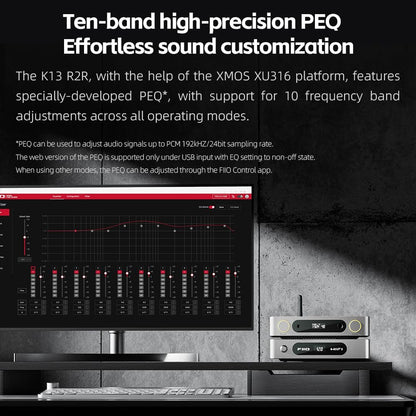 FiiO K13 R2R Desktop DAC & Headphone Amp, High-Fidelity 24Bit R2R DAC, Powerful 2400mW Output, LDAC Bluetooth Streaming, Dual Power Supply, 10-Band PEQ, Balanced XLR & RCA Audio Output (Silver)