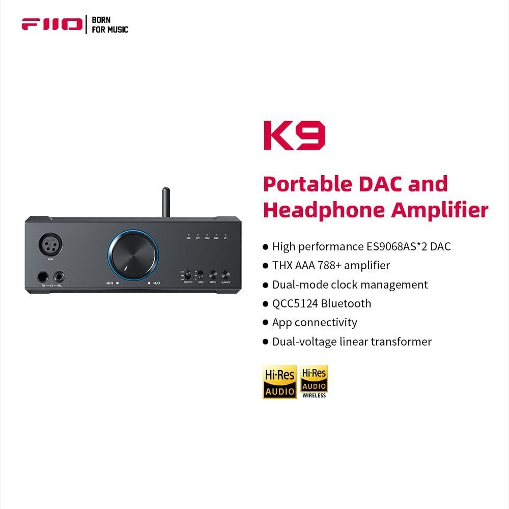 FiiO K9 Desktop Headphone Amplifier AMP USB ES9068AS*2 DAC Bluetooth HiFi Audio THX AAA 788+ LDAC DSD512