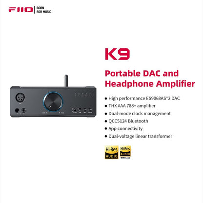 FiiO K9 Desktop Headphone Amplifier AMP USB ES9068AS*2 DAC Bluetooth HiFi Audio THX AAA 788+ LDAC DSD512