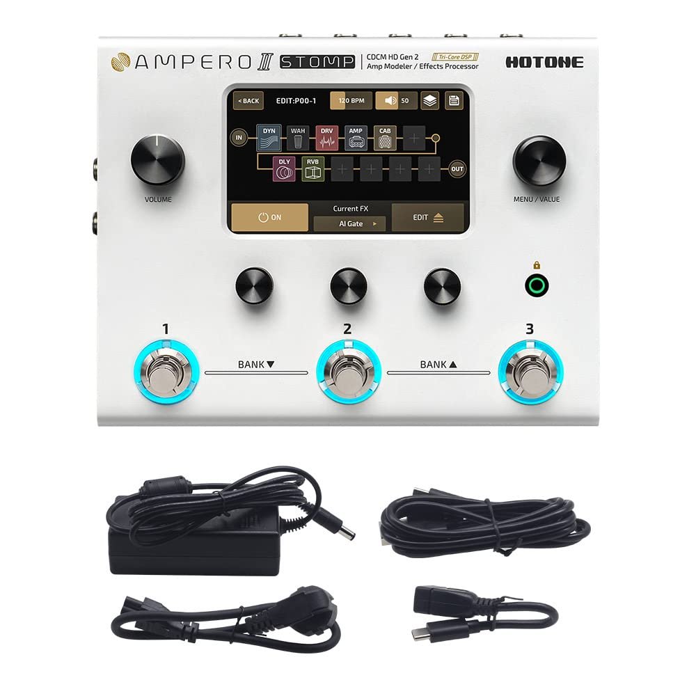 HOTONE Guitar Multi Effects Processor Multi Effects Pedal Touch Screen Guitar Bass Amp Modeling IR Cabinets Simulation Guitar Effects Pedal Multi FX Processor Ampero