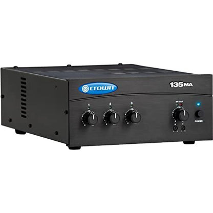Crown 135MA 3 Input, 3 Channel, 35 Watt Powered Mixer/Amplifier for Paging, Background Music, Music-on-Hold, Installed Sound 8-Ohm and Constant Voltage Outputs 70V, Black