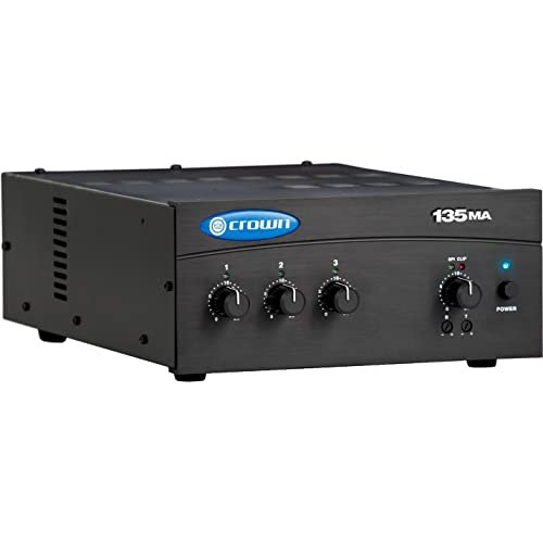 Crown 135MA 3 Input, 3 Channel, 35 Watt Powered Mixer/Amplifier for Paging, Background Music, Music-on-Hold, Installed Sound 8-Ohm and Constant Voltage Outputs 70V, Black