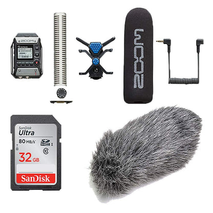 Zoom F1-SP Field Recorder+Shotgun Mic Pack +32 GB SD card+Windbuster