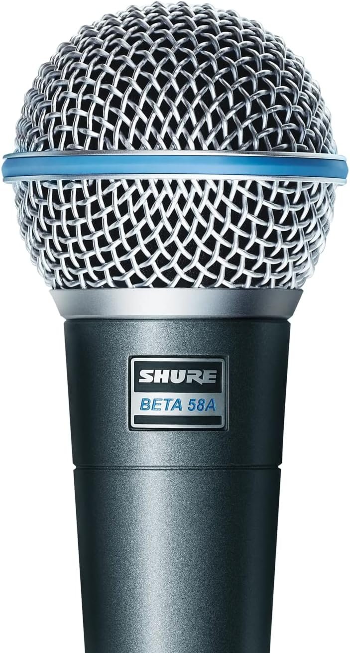 Shure BETA 58A Vocal Microphone - Single Element Supercardioid Dynamic Mic for Stage and Studio, Includes A25D Adjustable Stand Adapter, 5/8” to 3/8” (Euro) Thread Adapter and Storage Bag