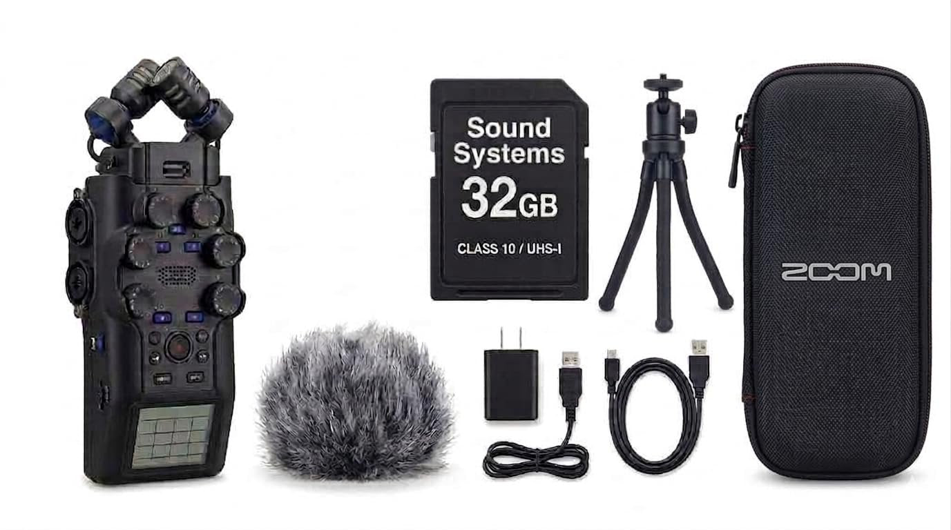 Zoom H6studio Handy Recorder with APH-6s Accessory Pack, Mini Tripod and 32GB SD Card