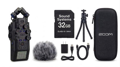 Zoom H6studio Handy Recorder with APH-6s Accessory Pack, Mini Tripod and 32GB SD Card