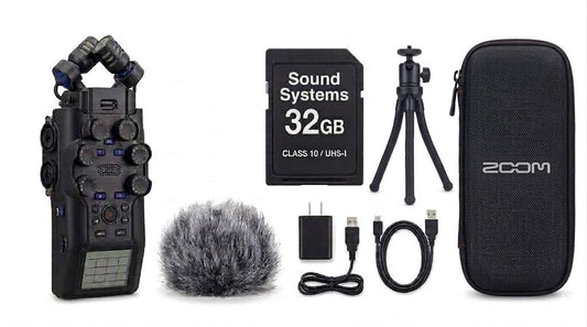 Zoom H6studio Handy Recorder with APH-6s Accessory Pack, Mini Tripod and 32GB SD Card
