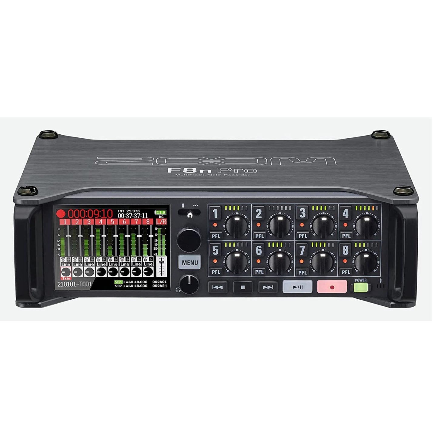 Zoom F8n Pro Professional Field Recorder/Mixer, Audio for Video, 32-bit/192 kHz Recording, 10 Channel Recorder, 8 XLR/TRS Inputs, Timecode, Ambisonics Mode, Battery Powered, Dual SD Card Slots