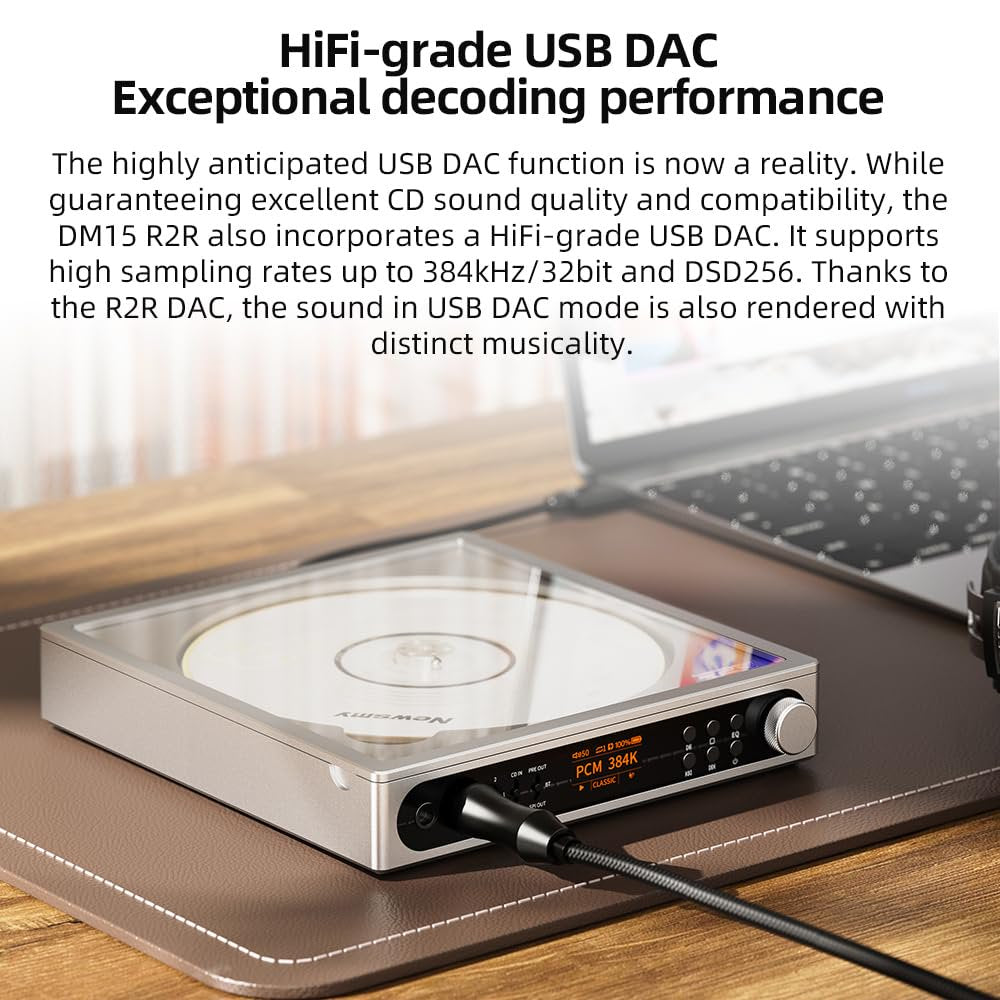 FiiO DM15 Portable Stereo CD Player with True 24Bit R2R DAC, 1150mW+1150mW High-Power Output, aptX Adaptive Bluetooth Transmitter, 24 Sound Presets, USB/CD HiFi Audio, HD Display