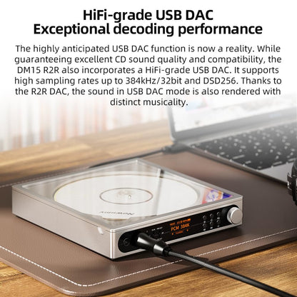 FiiO DM15 Portable Stereo CD Player with True 24Bit R2R DAC, 1150mW+1150mW High-Power Output, aptX Adaptive Bluetooth Transmitter, 24 Sound Presets, USB/CD HiFi Audio, HD Display