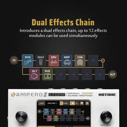 HOTONE Guitar Multi Effects Processor Multi Effects Pedal Touch Screen Guitar Bass Amp Modeling IR Cabinets Simulation Guitar Effects Pedal Multi FX Processor Ampero