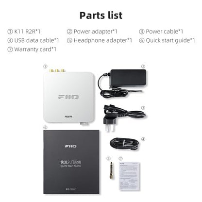 FiiO K11 R2R DAC and Headphone Amplifier for Home Audio or PC, 6.35mm and Balanced 4.4mm, RCA, Coaxial, Optical, 1300mW, 384kHz/24Bit DSD256 (Silver)