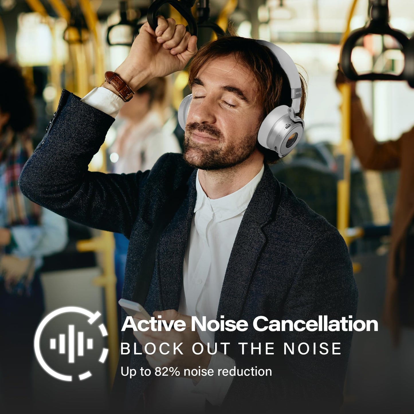 Meters OV-1-B-C Over-Ear Wireless Headphones with Active Noise Cancellation - Studio-Quality Sound with 16-Hour Playback & VU Display - Bluetooth 5.0, App-Controlled, 40mm Drivers (White)