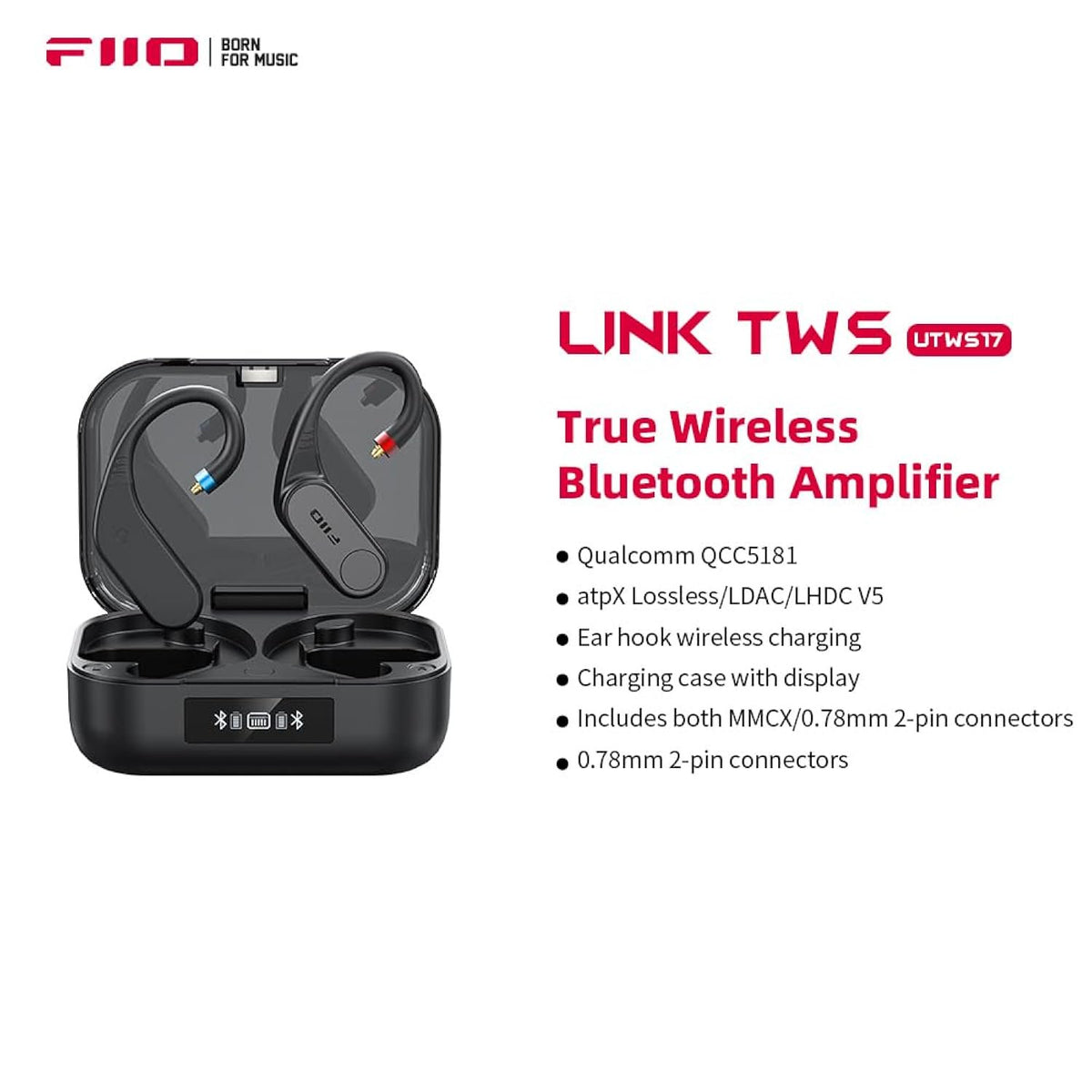 FiiO Link TWS(UTWS17) True Wireless Bluetooth Adapter for IEMs, Bluetooth 6.0, Snapdragon Sound, aptX Lossless, LDAC, Dual AK4333 DAC,MMCX & 0.78mm 2-Pin Compatible