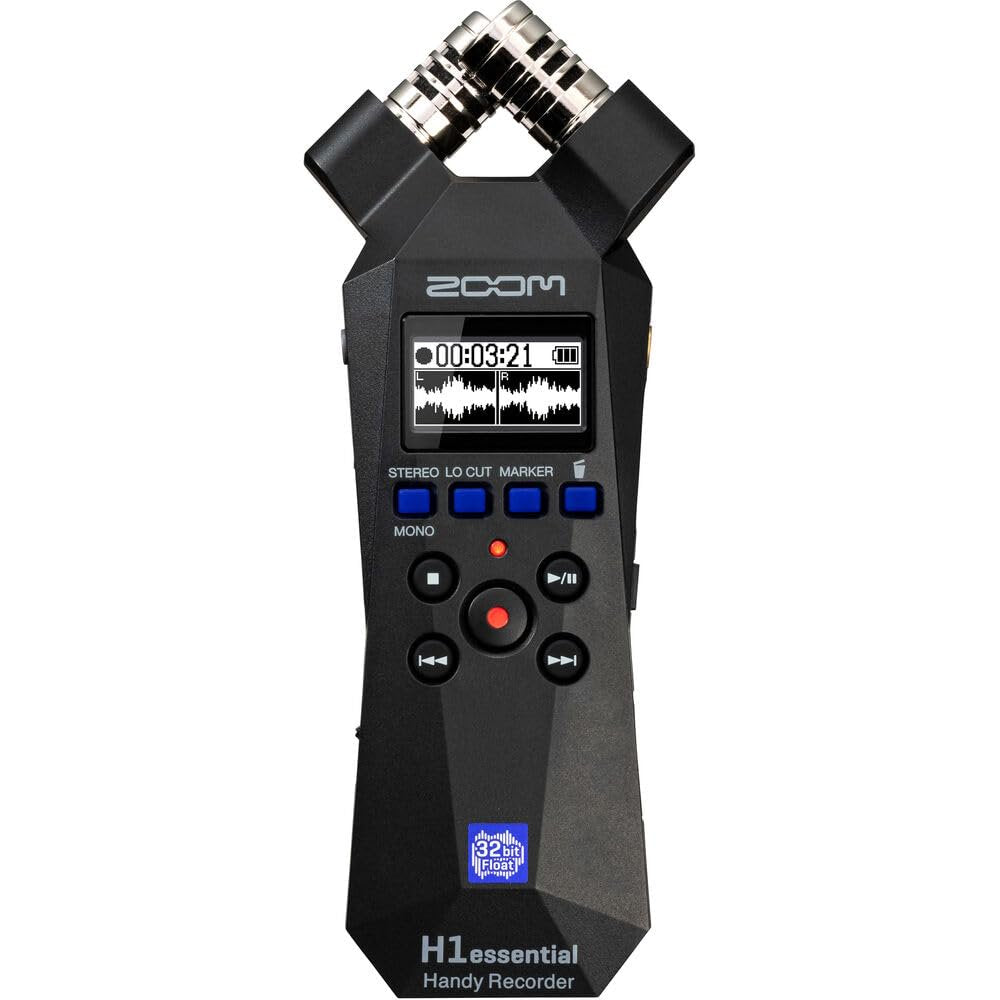 Zoom H1essential 2-Track 32-Bit Float Portable Audio Recorder Bundle with APH-1e, Hairy Windscreen, Padded Case, AC Adapter, USB-C Cable, 32GB SD Card, and Mini Tripod