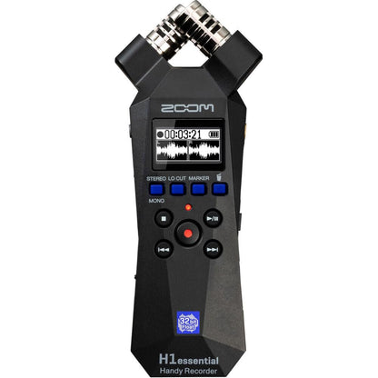Zoom H1essential 2-Track 32-Bit Float Portable Audio Recorder Bundle with APH-1e, Hairy Windscreen, Padded Case, AC Adapter, USB-C Cable, 32GB SD Card, and Mini Tripod