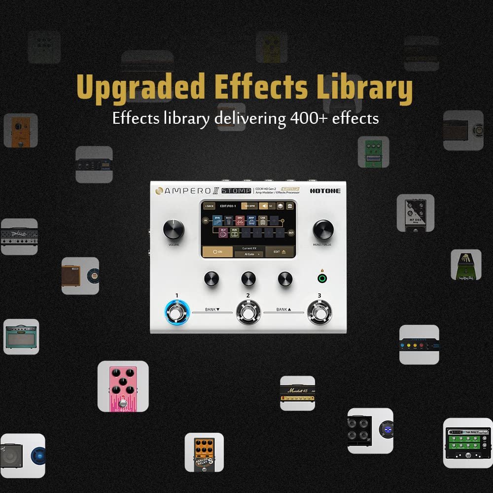 HOTONE Guitar Multi Effects Processor Multi Effects Pedal Touch Screen Guitar Bass Amp Modeling IR Cabinets Simulation Guitar Effects Pedal Multi FX Processor Ampero