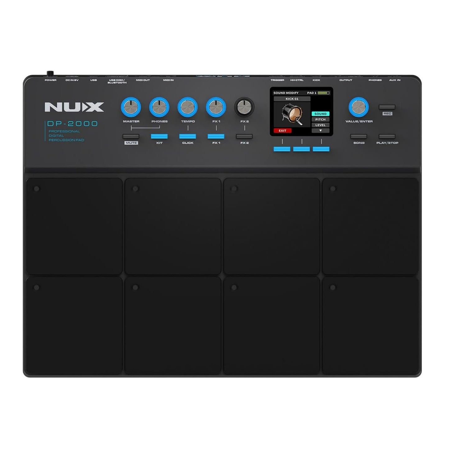 NUX DP-2000 8-Velocity Sensitive Independent Strike Percussion Pad with LED Lights, UI Interactive Interface, Six On-Board Effects, and Wavimport Function