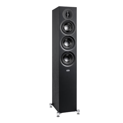 ELAC Debut 3.0 DF63-BK Floorstanding Speaker, Black Ash (Each) - 1” Aluminum Dome Tweeter, 6.5” Aramid Fiber Midrange & Dual 6.5” Aramid Fiber Woofers - 3-Way Bass Reflex - 31Hz to 38KHz Response