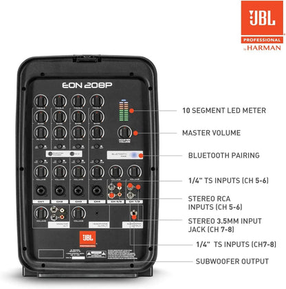 JBL Professional EON208P Portable All-in-One 2-way PA System with 8-Channel Mixer and Bluetooth