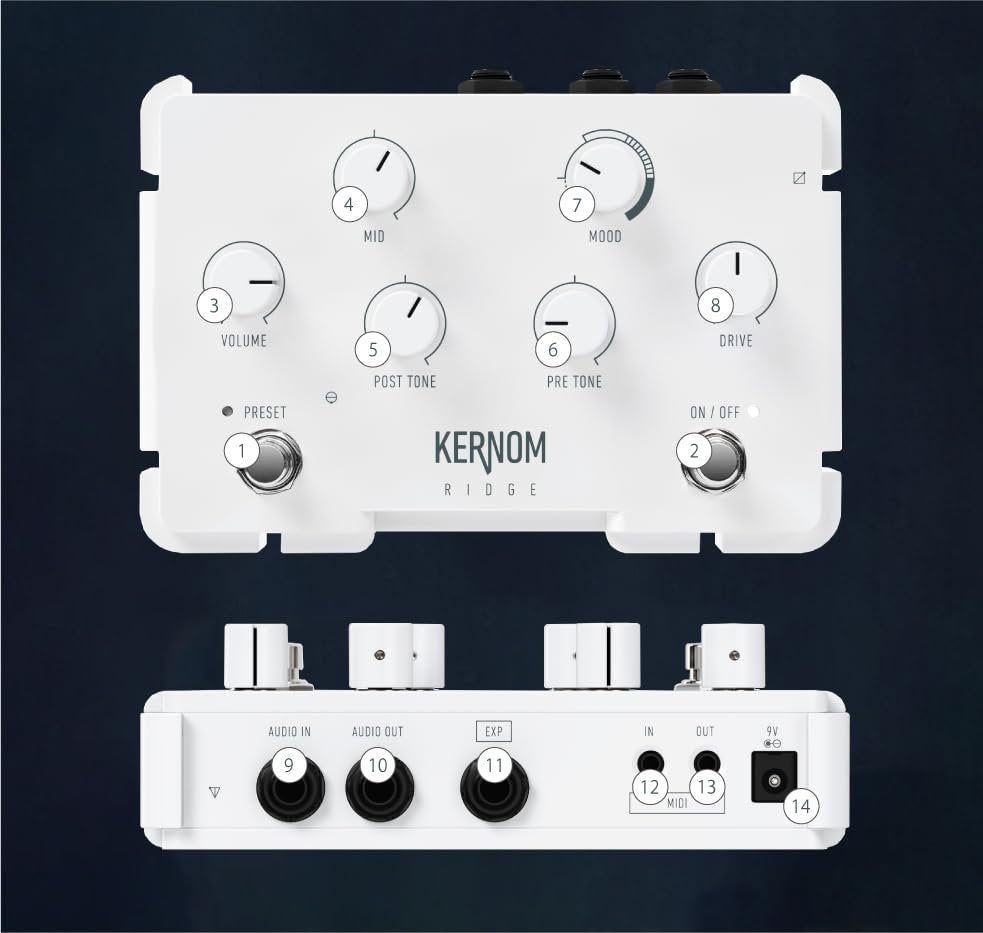 Kernom RIDGE Overdrive Pedal – Every Overdrive and more - Seamless Analog Morphing from Clean Boost to High Gain – MIDI, Expression, 128 Presets – Boutique Drive for Blues, Rock, and Beyond